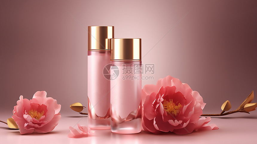 粉色系化妆品花朵图片