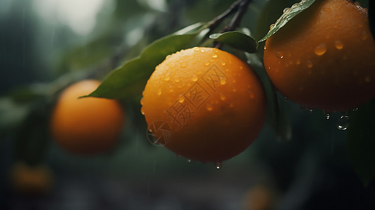 雨后橘子树图片