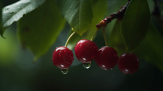 滴水的樱桃果园雨水高清图片