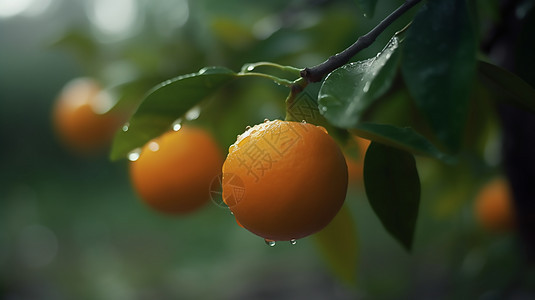 下雨天橘子树图片