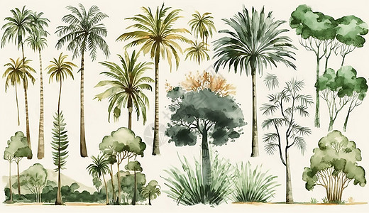 手绘椰子树背景图片