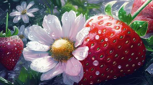 草莓花卉食物图片