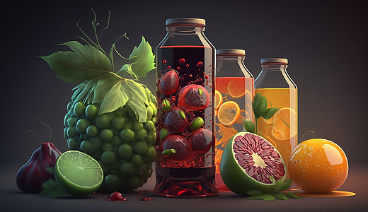新鲜的水果和果汁图片