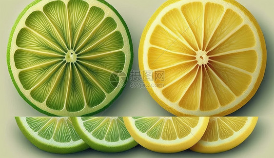 黄柠檬片与绿柠檬片图片