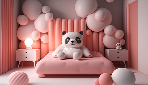 熊猫主题粉色儿童房间图片