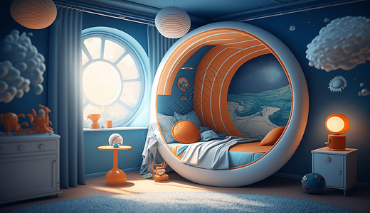 星球主题蓝色卧室图片