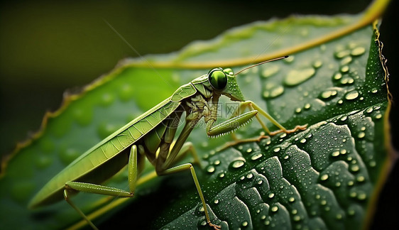 绿叶上的螳螂图片