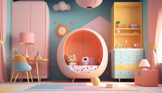 可爱的粉色儿童卧室高清图片