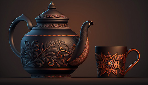 风格的茶壶套装高清图片