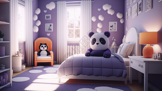 紫色熊猫玩具主题儿童卧室设计图片