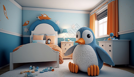 玩具企鹅主题儿童卧室图片