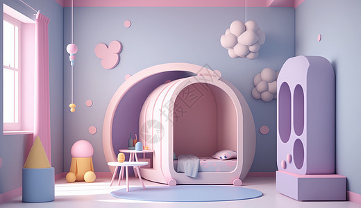 淡紫色小清新儿童房卧室图片