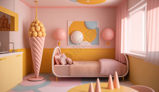 粉色冰激凌主题儿童卧室图片