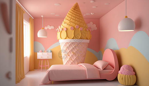 超大可爱的冰激凌粉色儿童卧室设计图片