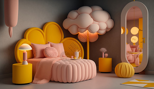 温馨的云朵主题粉色儿童卧室图片