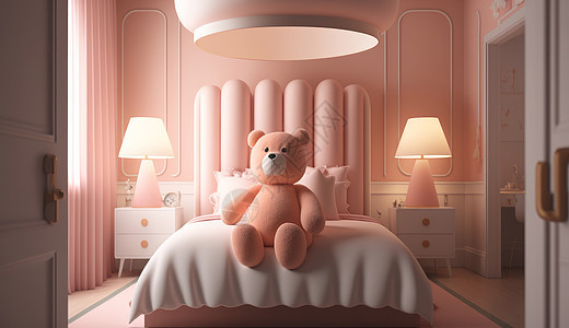 粉色卡通玩具熊儿童卧室图片