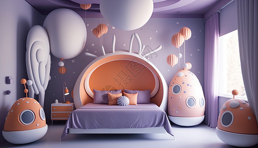神秘的淡紫色太空主题儿童卧室图片