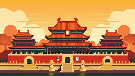 复古国潮中国古建筑风景图片