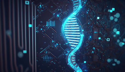 发蓝色光的三维DNA 背景图片