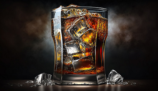 玻璃杯中的可乐和冰块背景图片