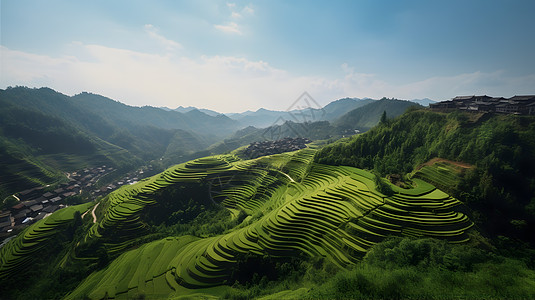 郁郁葱葱梯田图片