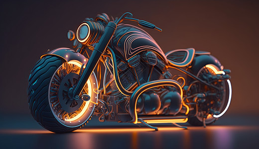 炫酷的霓虹光科技感摩托车图片
