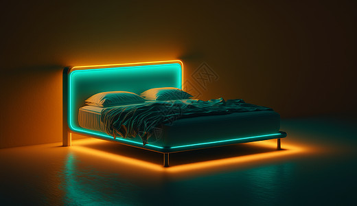 霓虹光简约的床图片