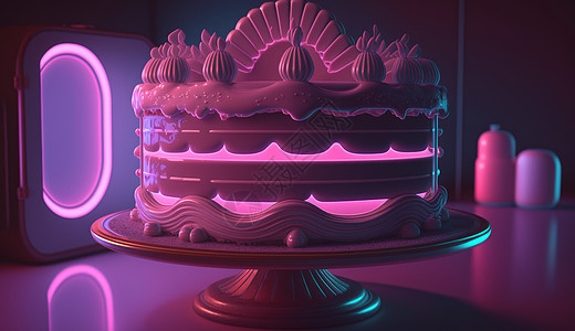 粉色霓虹光蛋糕图片