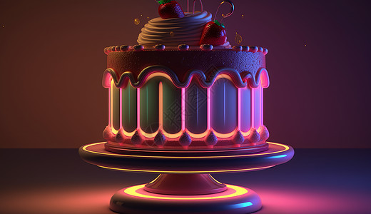 粉色霓虹光蛋糕创意美食图片