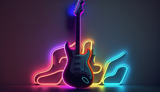 炫酷的发霓虹光的吉他图片