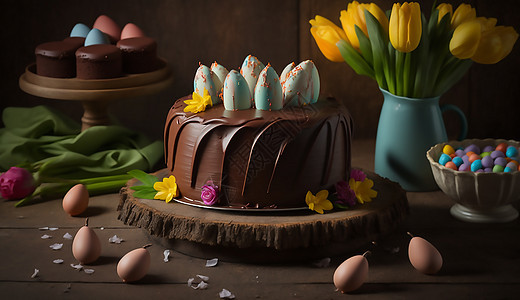 鸡蛋和巧克力蛋糕图片