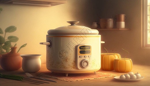 温馨的米色厨房小家电电饭锅图片