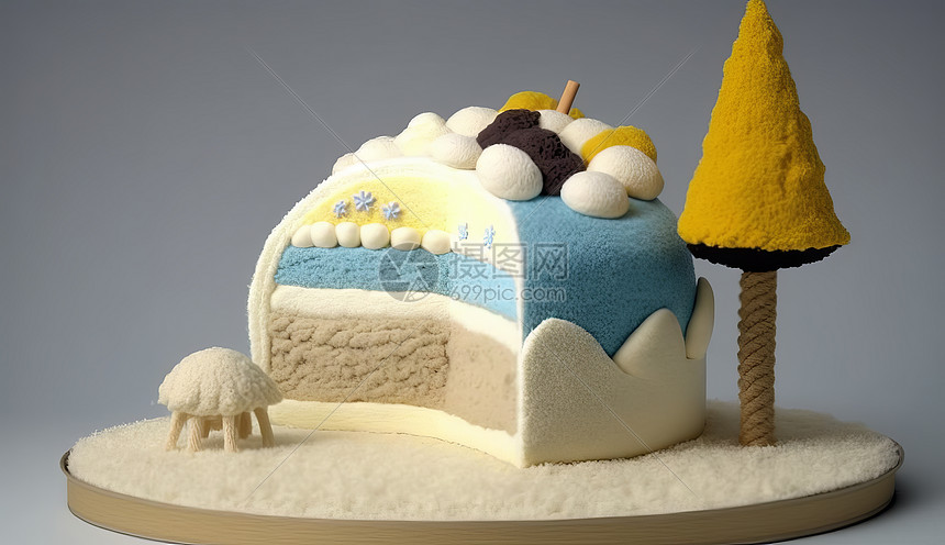 羊毛毡质感可爱的奶油蛋糕图片