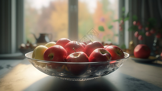 玻璃盘中的苹果背景图片
