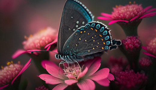 一只落在粉红色花朵上的蝴蝶图片