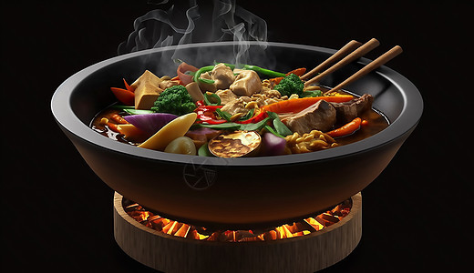一锅放在火上正在加热的美食图片