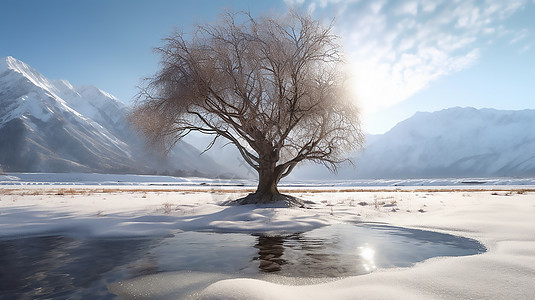 冬季阳光下的树图片