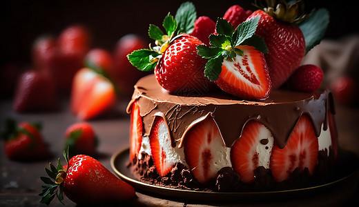 新鲜的草莓巧克力蛋糕图片