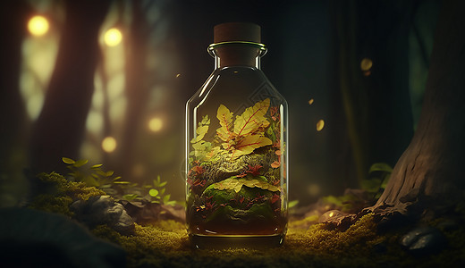森林里的瓶子图片