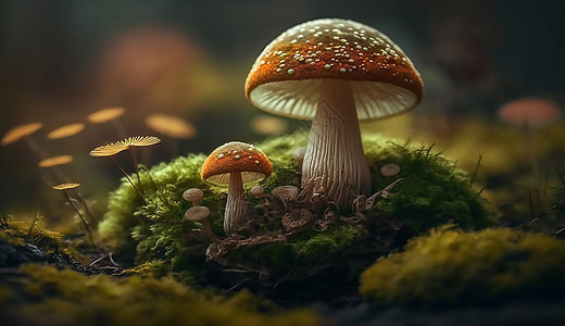 秋天树林里的菌菇图片