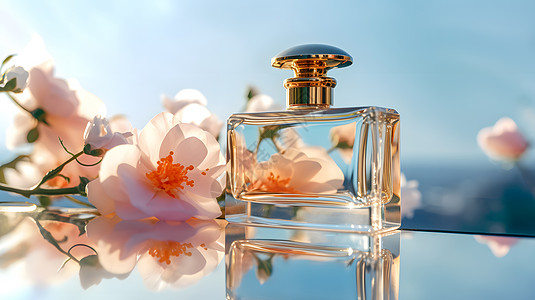 春天的花魅力香水瓶背景图片