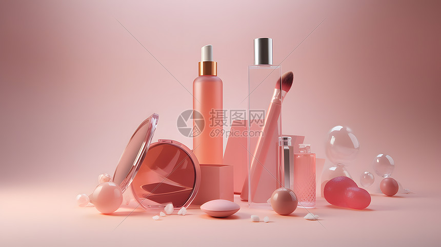 粉色透明质感化妆品图片