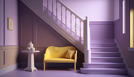 紫色客厅楼梯拐角处图片