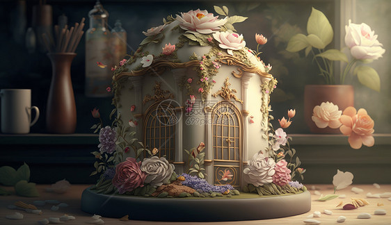浪漫的花朵小房子图片