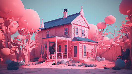 粉色系小房子图片