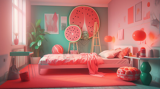 可爱粉色卧室房间背景图片