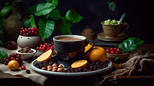 咖啡豆水果咖啡商业图片