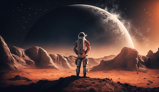月球表面站立的宇航员图片