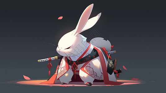 背着武器的卡通小白兔背景图片