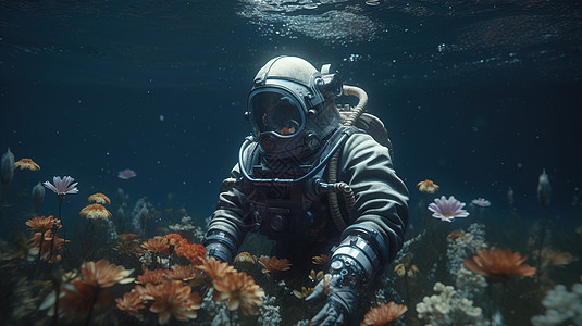 宇航员水底采花图片